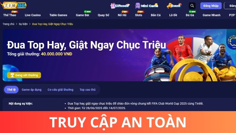 Bước 1: Truy cập trang chủ Tin88 bằng link an toàn