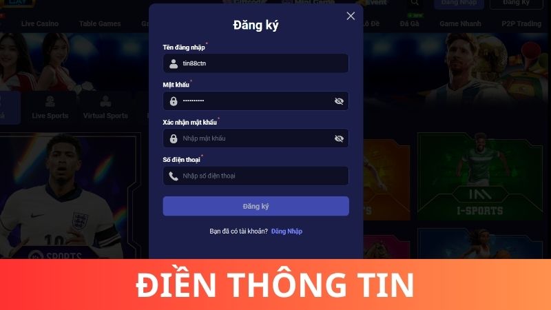 Bước 2: Nhấn nút ĐĂNG KÝ và điền form thông tin