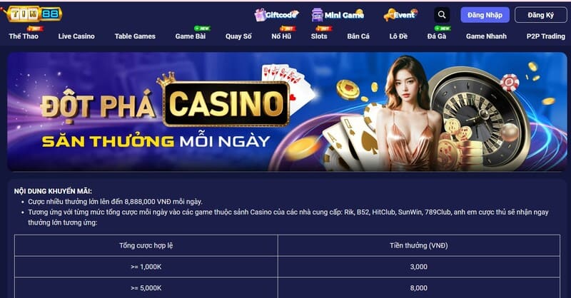 Đột phá Casino Tin88 - Săn thưởng mỗi ngày