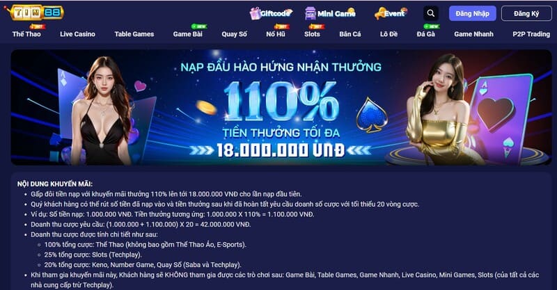 Nạp đầu hào hứng - Nhận thưởng 110%